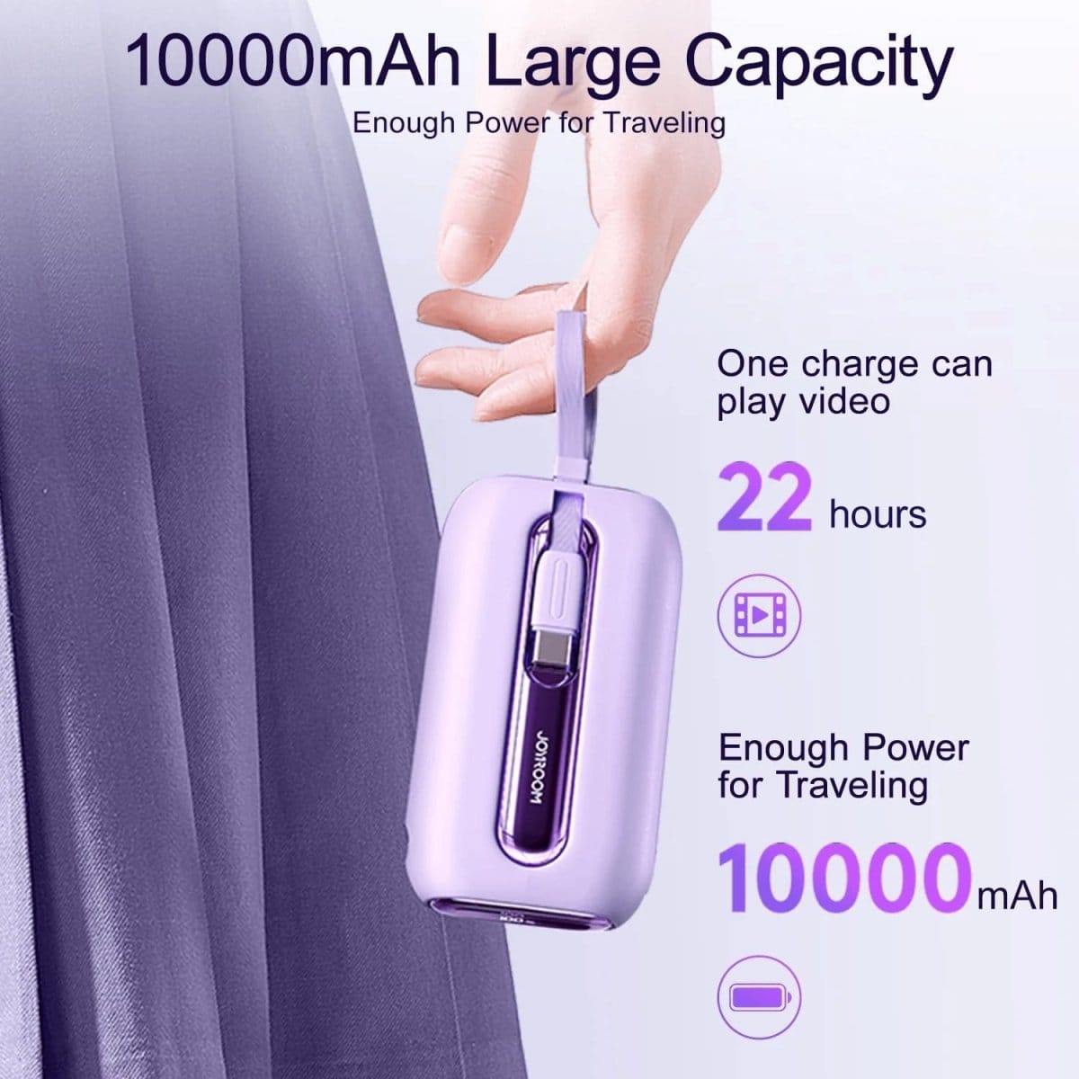 JOYROOM Mini Power Bank 22.5W 10000mAh with Dual Cables (Purple) / JR-L012 - متجر نصر