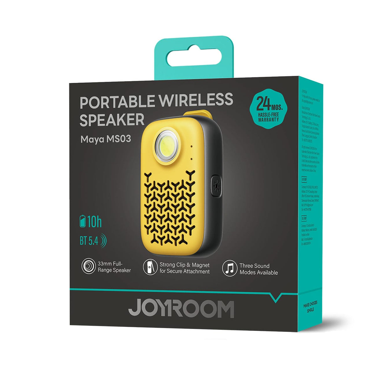 JOYROOM-C Maya Portable Bluetooth Speaker with Clip, Magnet & Light, IP67, Bluetooth 5.4 Yellow | JR-MS03 - متجر نصر