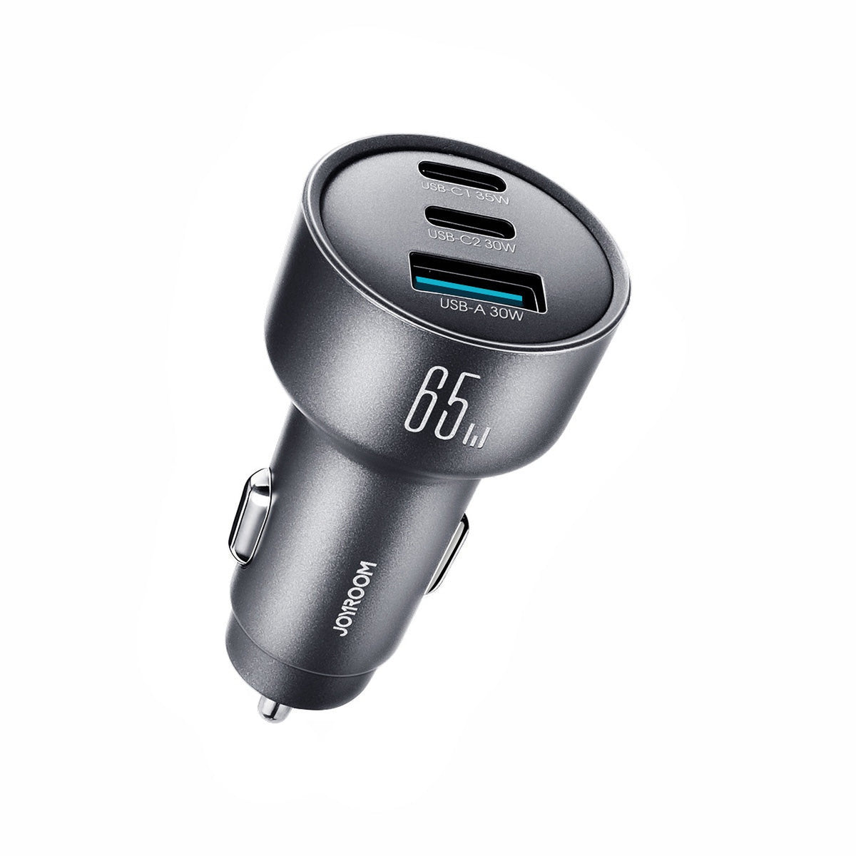 شاحن سيارة سريع JOYROOM بقوة 65W و3 منافذ، 2x USB-C + 1x USB-A، PD 35W، QC 3.0، رمادي داكن | JR-CCN19 - متجر نصر