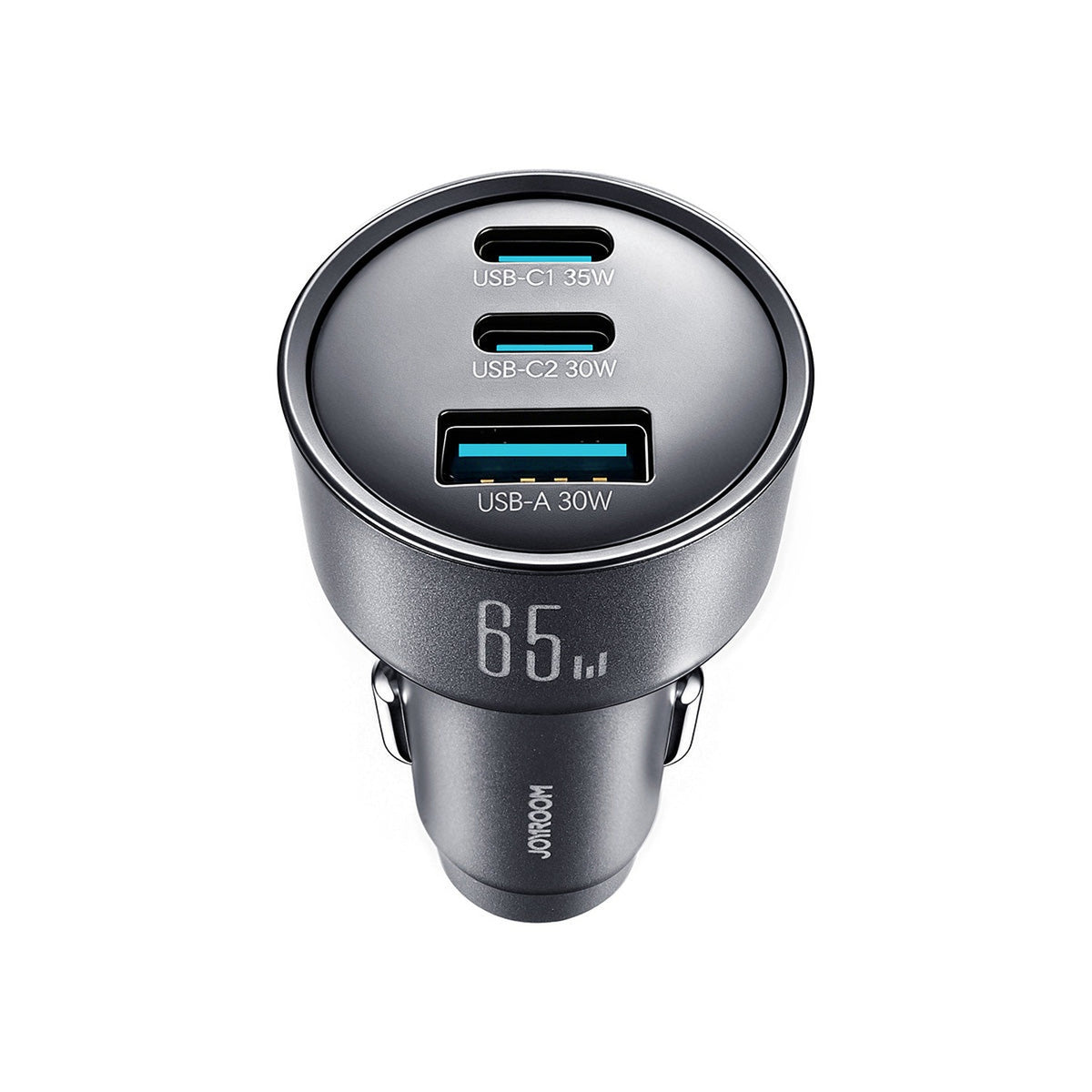 شاحن سيارة سريع JOYROOM بقوة 65W و3 منافذ، 2x USB-C + 1x USB-A، PD 35W، QC 3.0، رمادي داكن | JR-CCN19 - متجر نصر