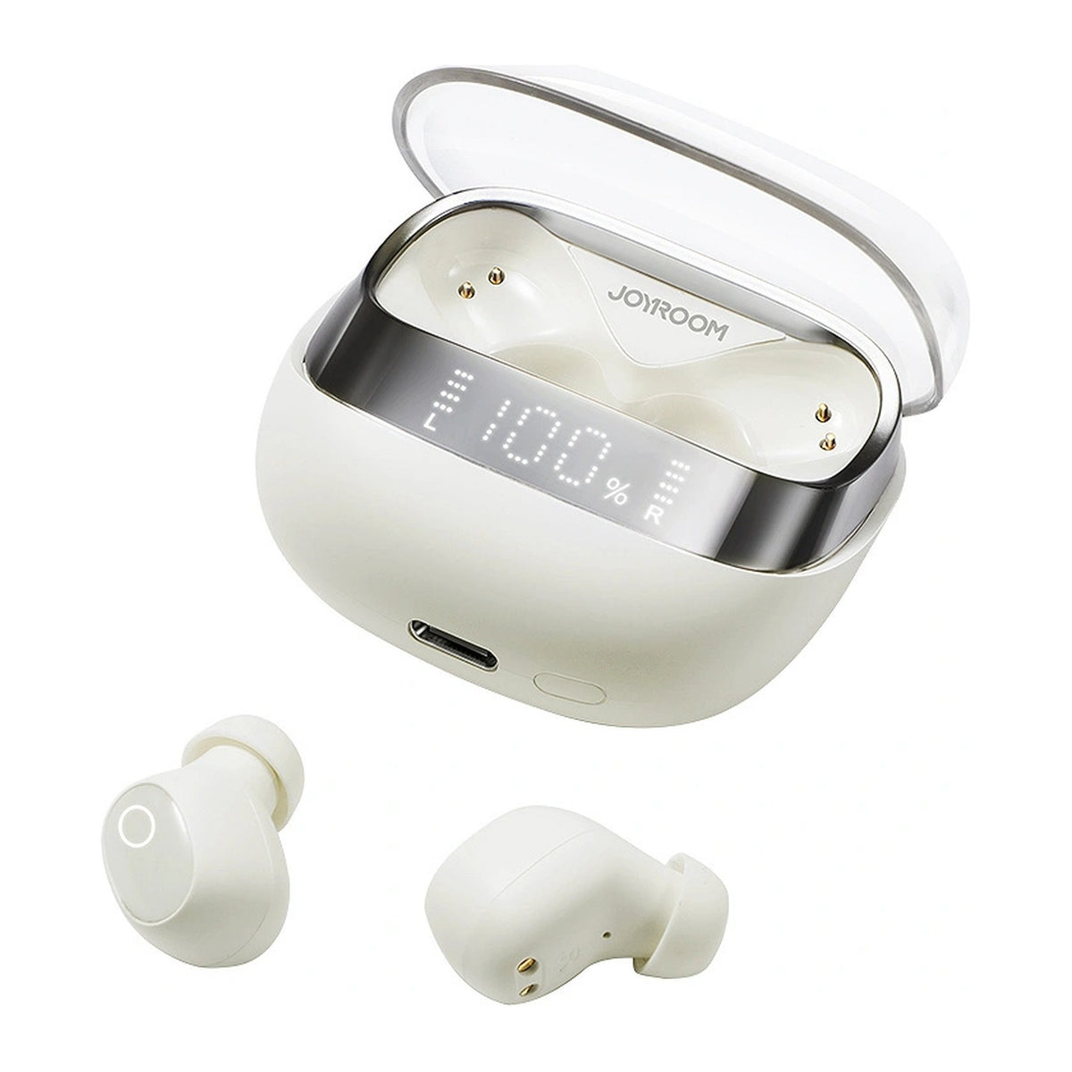 سماعات JOYROOM Jdots لاسلكية بالكامل مع علبة شحن بشاشة رقمية ذكية HD، Bluetooth 5.3، مدة تشغيل إجمالية 42 ساعة | JR-DB2 - متجر نصر
