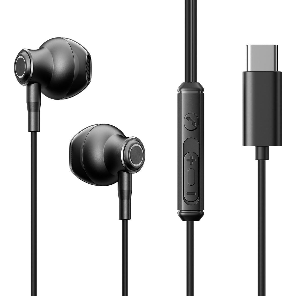 JOYROOM® USB-C Wired Earphones, Digital Type-C, 10mm Drivers, 3-Button Remote with Mic, Metal Half In-Ear, 1.2m with PU Case | JR-EC07 - متجر نصر