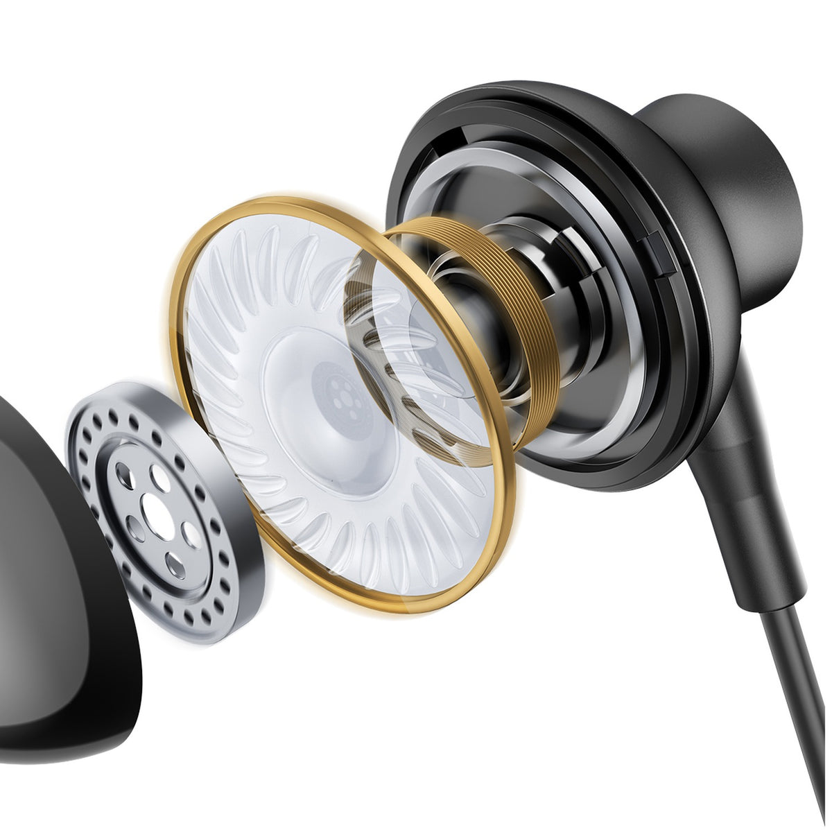 JOYROOM® USB-C Wired Earphones, Digital Type-C, 10mm Drivers, 3-Button Remote with Mic, Metal Half In-Ear, 1.2m with PU Case | JR-EC07 - متجر نصر