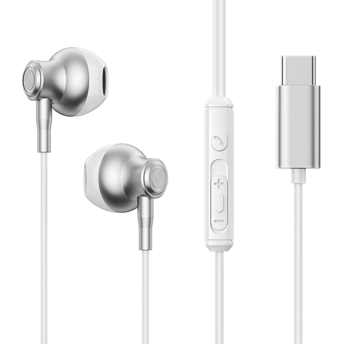 JOYROOM® USB-C Wired Earphones, Digital Type-C, 10mm Drivers, 3-Button Remote with Mic, Metal Half In-Ear, 1.2m with PU Case | JR-EC07 - متجر نصر