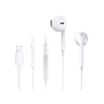 JOYROOM Ben Series Lightning Wired Earphones, Digital Decoding, 3-Button Remote with Mic, Semi-In-Ear White | JR-EP3