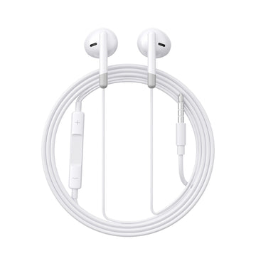 JOYROOM 3.5mm Wired Earphones, 14.2mm Drivers, 3-Button Remote with Mic, Half In-Ear, 1.2m TPE Cable White | JR-EW01