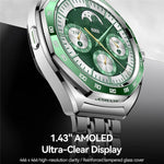 JOYROOM Venture Bluetooth Calling Smart Watch, 1.43" AMOLED, Ceramic Bezel, Stainless Steel Bracelet + Silicone Strap, 5ATM, 18-20 Days Battery Green | JR-FV2 Pro