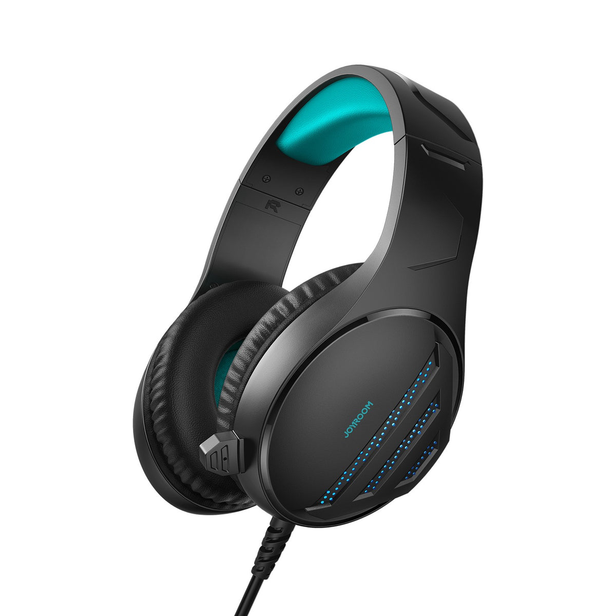 JOYROOM® JHead Wired Gaming Headset, 50mm Drivers, Boom Mic, Volume Wheel, Ice Blue Light, 3.5mm with PC Splitter Black | JR-HG2 - متجر نصر