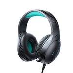 JOYROOM JHead Wired Gaming Headset, 50mm Drivers, Boom Mic, Volume Wheel, Ice Blue Light, 3.5mm with PC Splitter Black | JR-HG2