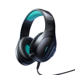 JOYROOM JHead Wired Gaming Headset, 50mm Drivers, Boom Mic, Volume Wheel, Ice Blue Light, 3.5mm with PC Splitter Black | JR-HG2