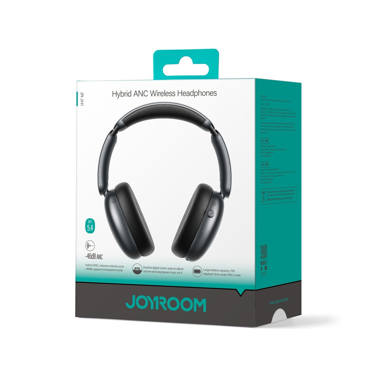 JOYROOM® JHead Hybrid ANC Wireless Over-Ear Headphones, Bluetooth 5.4, 40mm Drivers, Up to 120H Playtime, Dual-Device Connection Black | JR-JH1 - متجر نصر