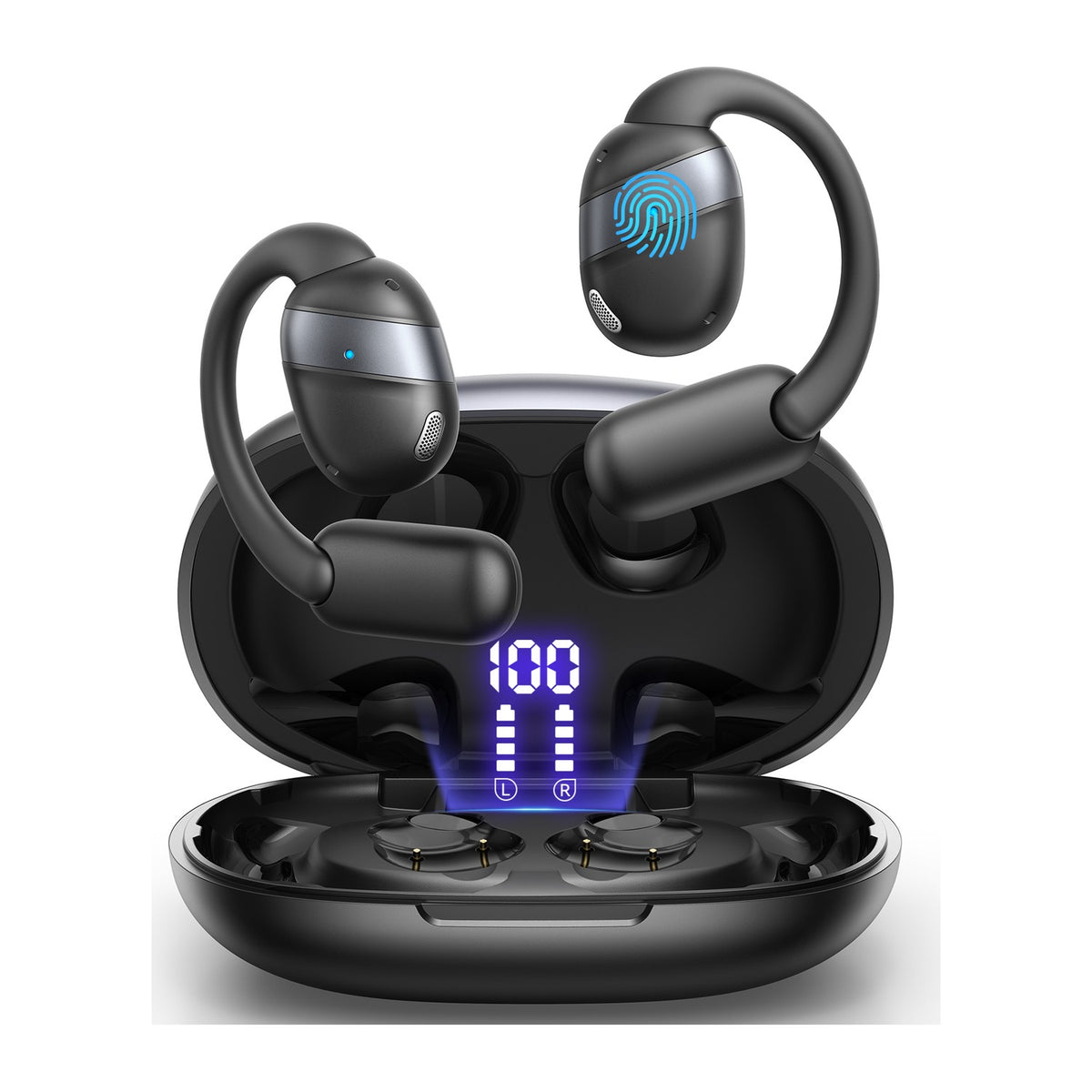 JOYROOM® Openfree Open-Ear Wireless Headphones, Ear-Hook Sports Design, 16mm Driver, Bluetooth 5.4, 50H with Case, IPX4 Black | JR-OE4 - متجر نصر