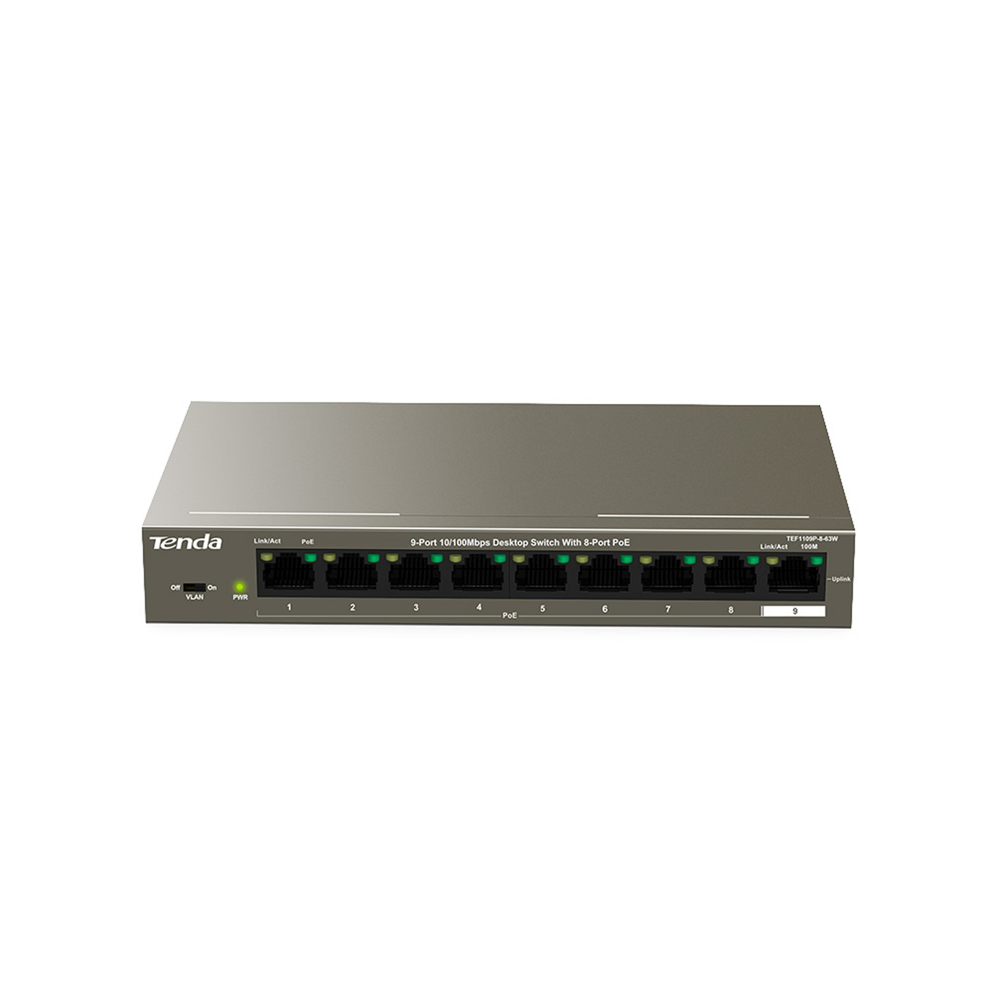 Tenda 9-Port 10/100Mbps Desktop Switch With 8-Port PoE / TEF1109P-8-63W