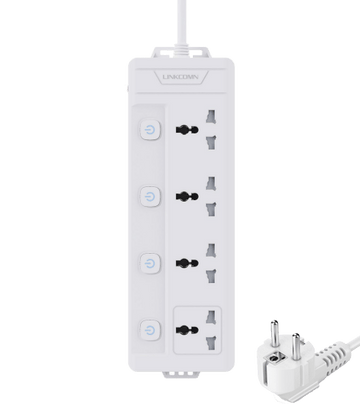 Linkcomm Accessories 1.6m Cable with EU plug Individual Switch Linkcomm 4 outlets Power Strip (Multi-Options)