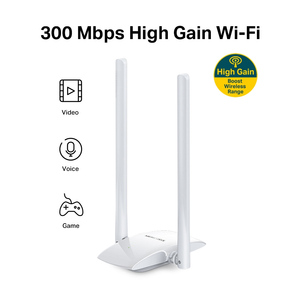 Mercusys® N300 Wi-Fi 4 High Gain Wireless USB Adapter with 2 External Antennas | MW300UH - متجر نصر