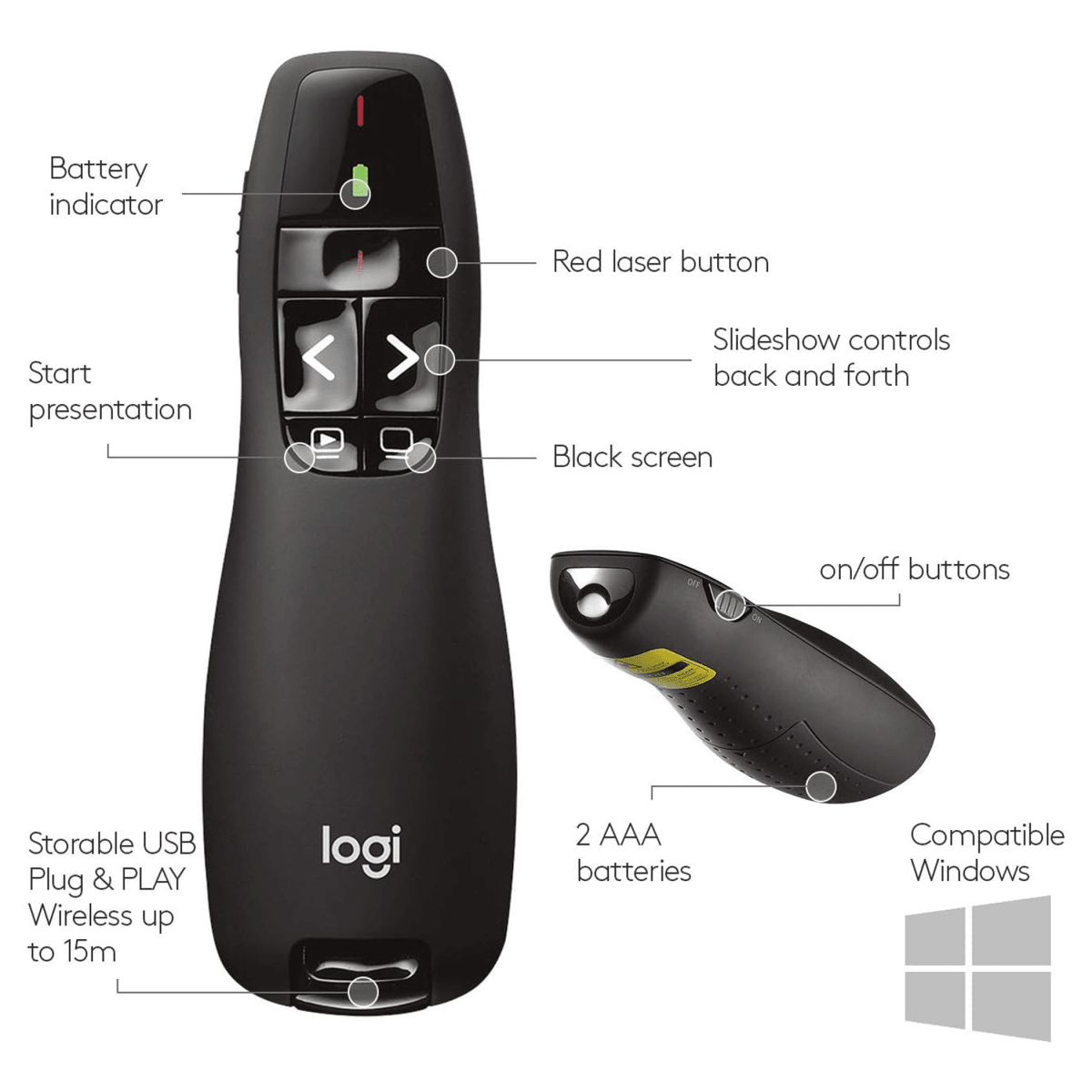 Logitech R400 Wireless Presenter Remote Clicker with Laser Pointer - متجر نصر