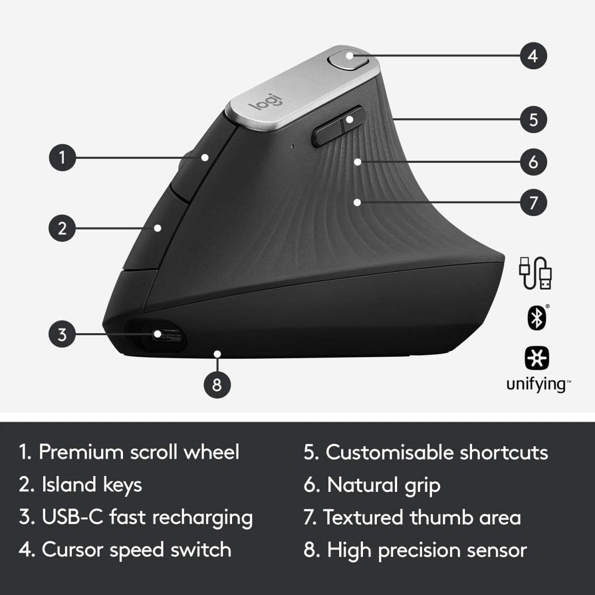 Logitech MX Vertical Ergonomic Wireless Mouse -Black - متجر نصر