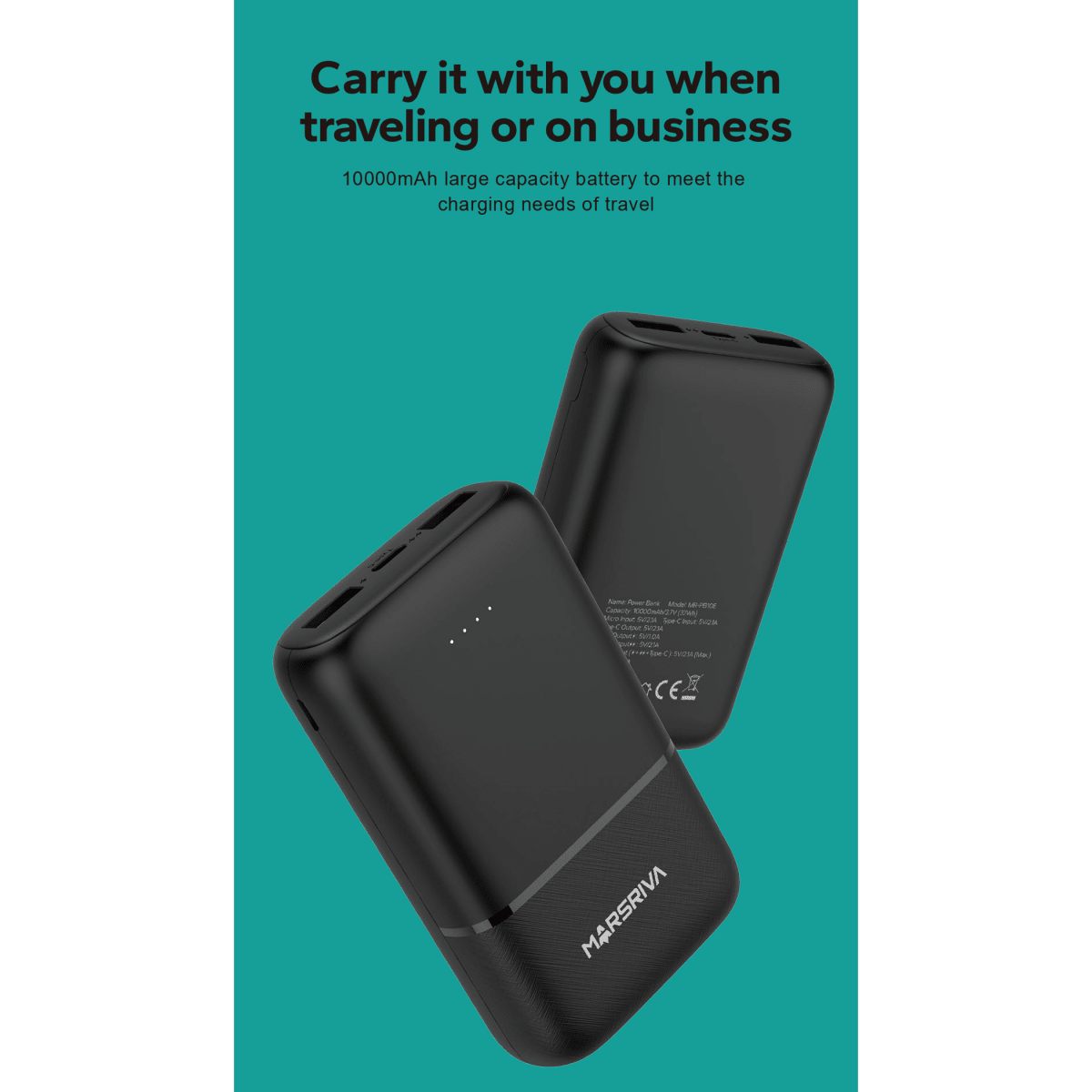 MARSRIVA Power Bank 10000mAh (Multicolor) | MR-PB10E - متجر نصر