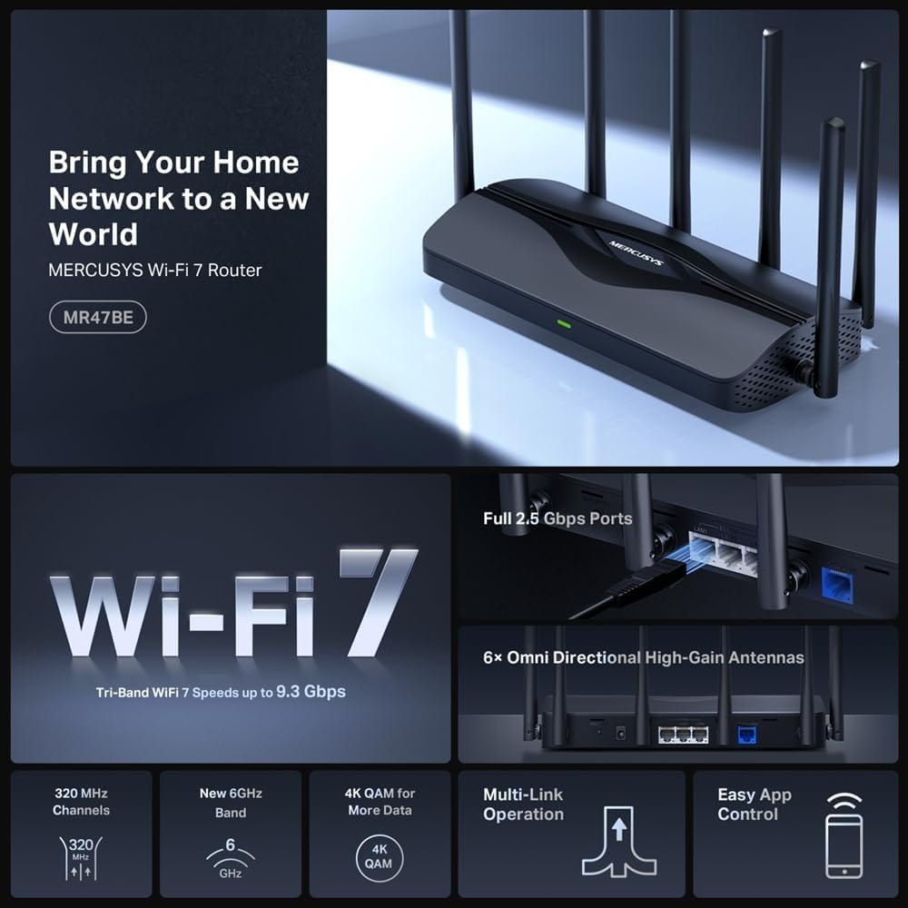 Mercusys MR47BE | BE9300 Tri-Band Wi-Fi 7 Router - متجر نصر