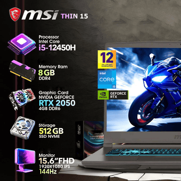 MSI Laptops MSI Thin 15 | i5 12Gen | RTX2050 | 512GB SSD | 8GB RAM