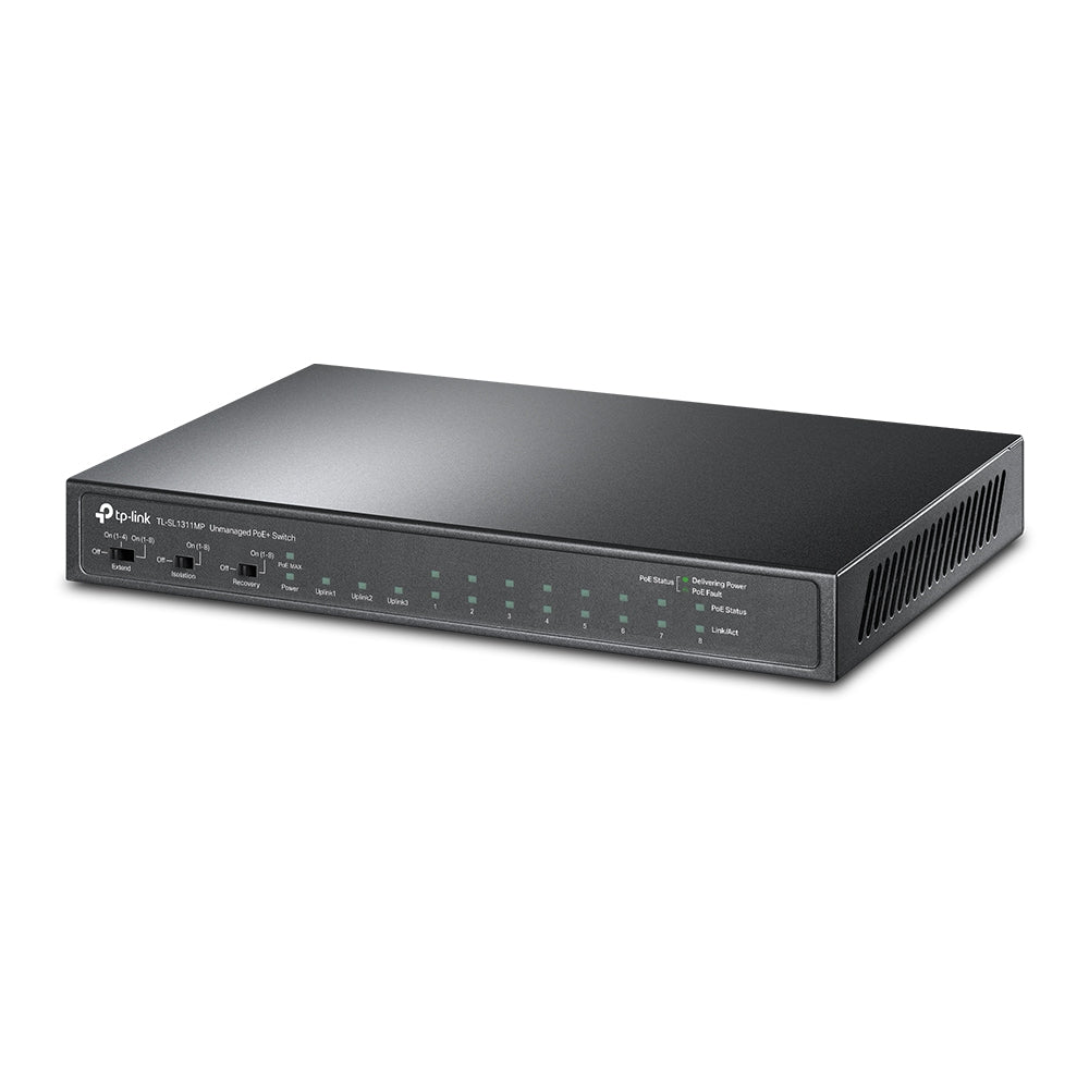 سويتش TP-Link مكتبي 8 منافذ 10/100Mbps + 3 منافذ جيجابت مع 8 منافذ PoE+ بقدرة 124 واط | TL-SL1311MP - متجر نصر