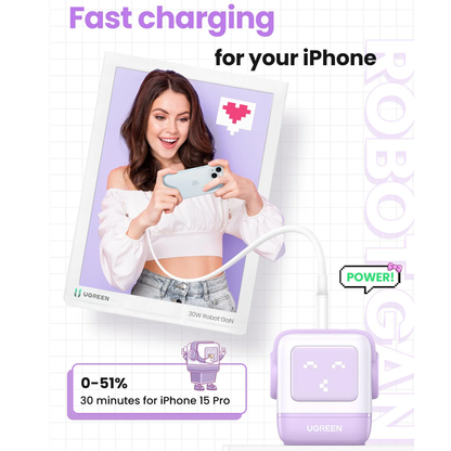 UGREEN Uno Charger 65W RobotGaN 3 Port Fast Charger Robot (EU)/ CD361-35291 متجر نصر
