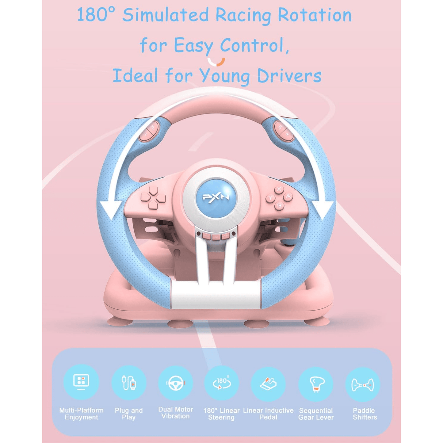 PXN V3 Pro Games Steering Wheel | (Blue & Pink - Cyan & Yellow) - متجر نصر