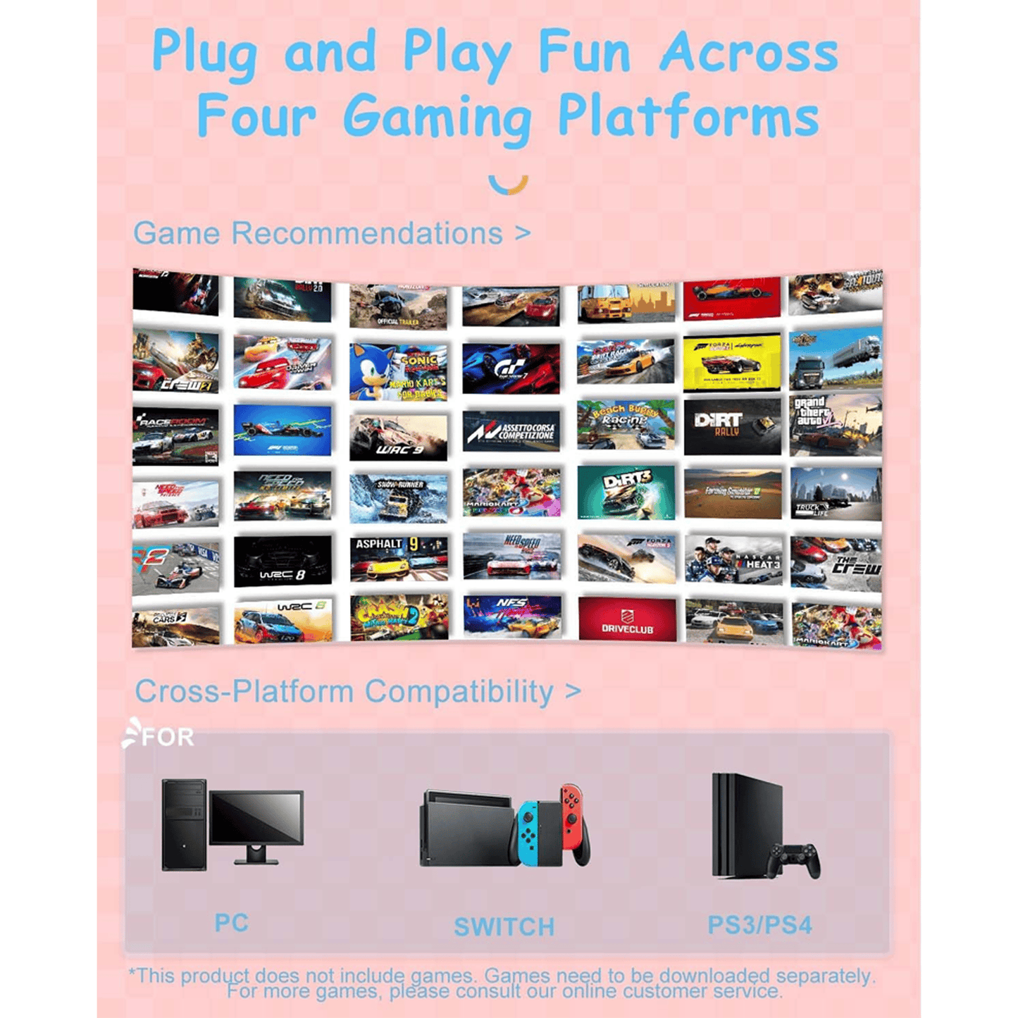 PXN V3 Pro Games Steering Wheel | (Blue & Pink - Cyan & Yellow) - متجر نصر