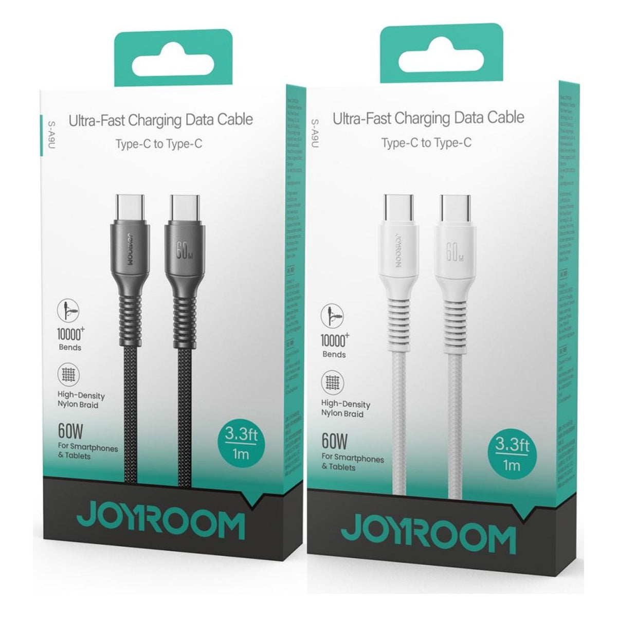 كيبل شحن سريع JOYROOM Long-Lasting Series مضفّر بالنايلون بطول 1m، 3A USB-A / 60W C إلى C / 30W C إلى Lightning | S-A9U - متجر نصر