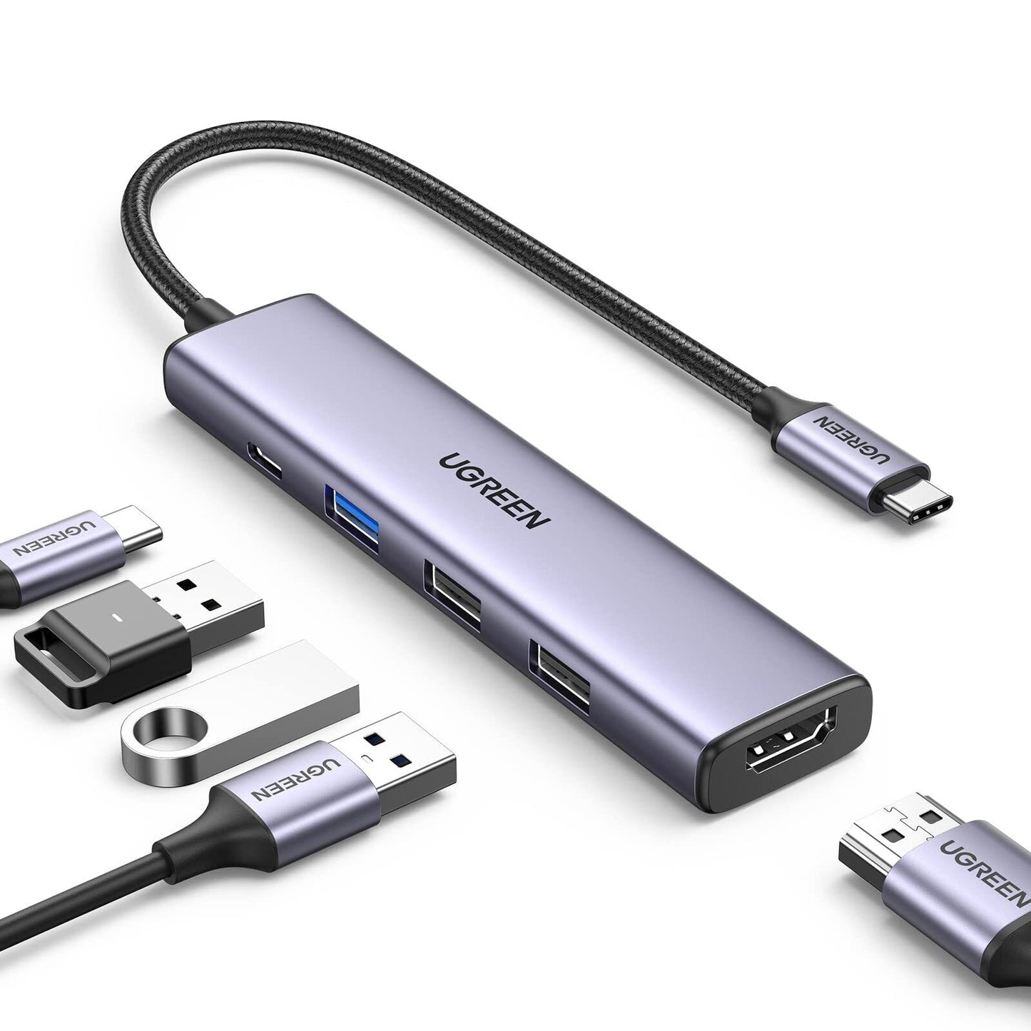 UGREEN USB-C to 1*USB 3.0 Up To 5Gpbs + 2*USB 2.0 Up To 480Mbps + HDMI Port With PD 100Watt Adapter / 15495