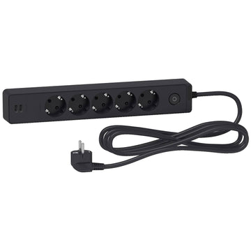Schneider Accessories 3m Cable Black #ST945U3B Schneider Power Strip 5 Gang and 2 USB ports | White/Black | 1.5/3 Meter | EU Plug