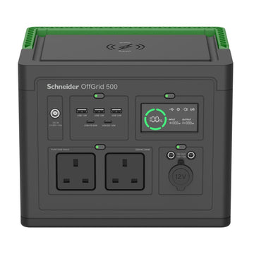 Schneider Power Bank Schneider OffGrid 500 Portable Power Station – 517Wh Capacity, Pure Sine Wave, Wireless Charging, 2 UK Outlets – (500W)