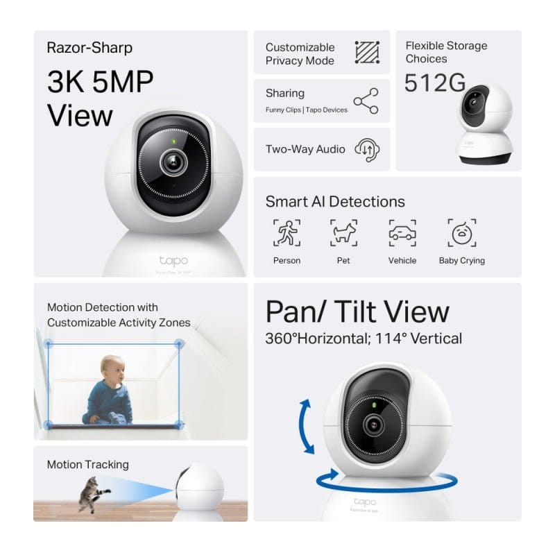 5mp Pan/Tilt AI Home Security Wi-Fi Camera Tapo | TC74 - متجر نصر