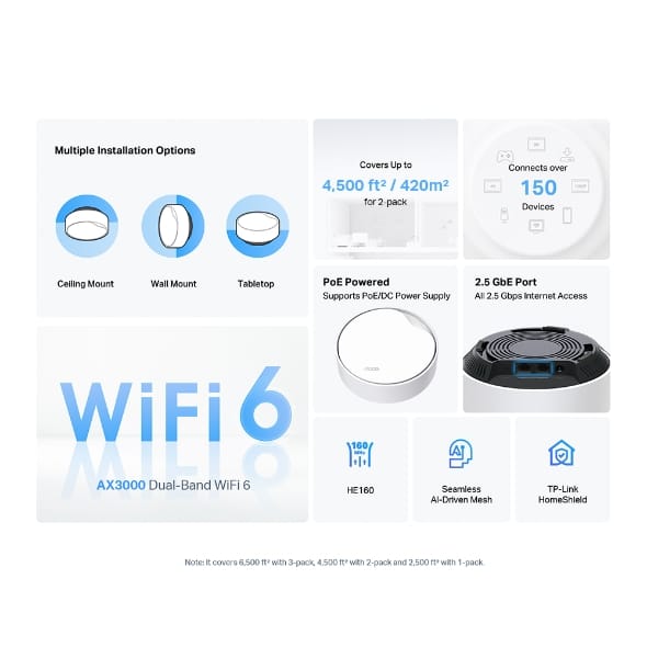 نظام Deco X50-POE / AX3000 لشبكة WiFi 6 للمنزل بالكامل مع PoE (حزمة من 3 قطع) - متجر نصر