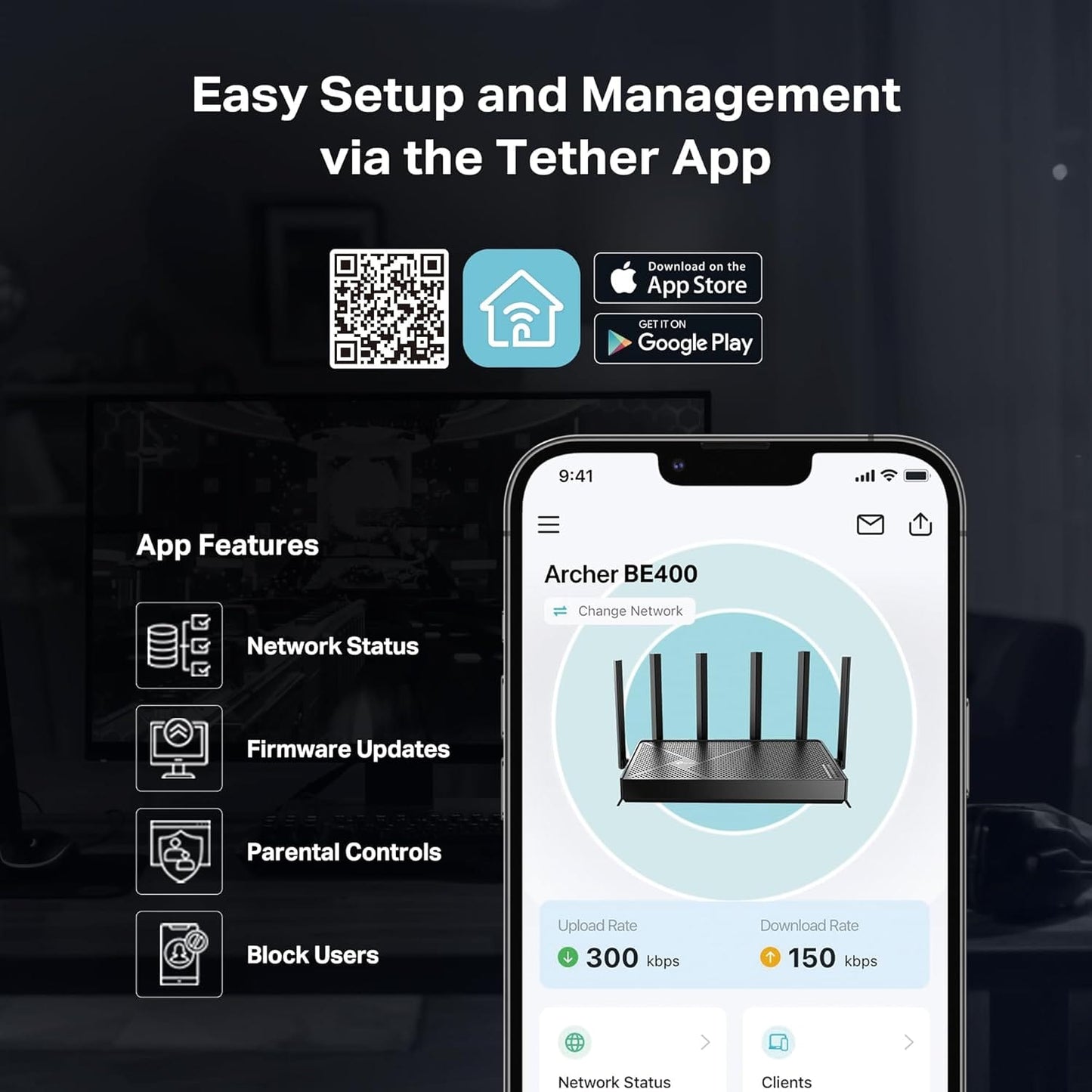 جهاز راوتر وايفاي ثنائي النطاق TP-Link Archer BE400 | BE6500 - متجر نصر