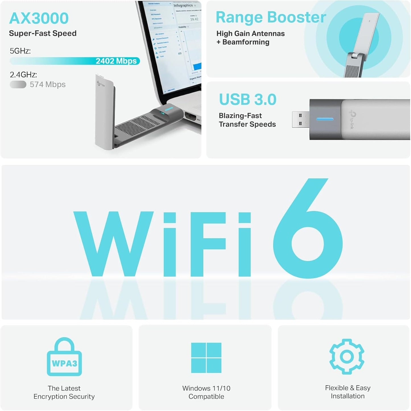 TP-Link Archer TX50UH-AX3000 High Gain Wireless USB Adapter - متجر نصر
