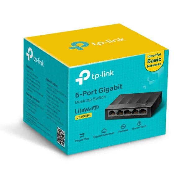 محول شبكة مكتبي TP-Link LS1005G | 5 منافذ بسرعة 10/100/1000 ميجابت في الثانية (أسود) - متجر نصر