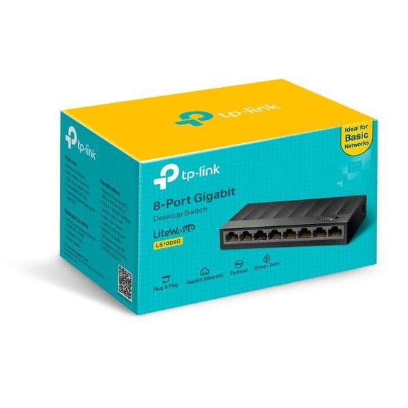TP-Link LS1008G | 8-Port 10/100/1000Mbps Desktop Switch (Black) - متجر نصر