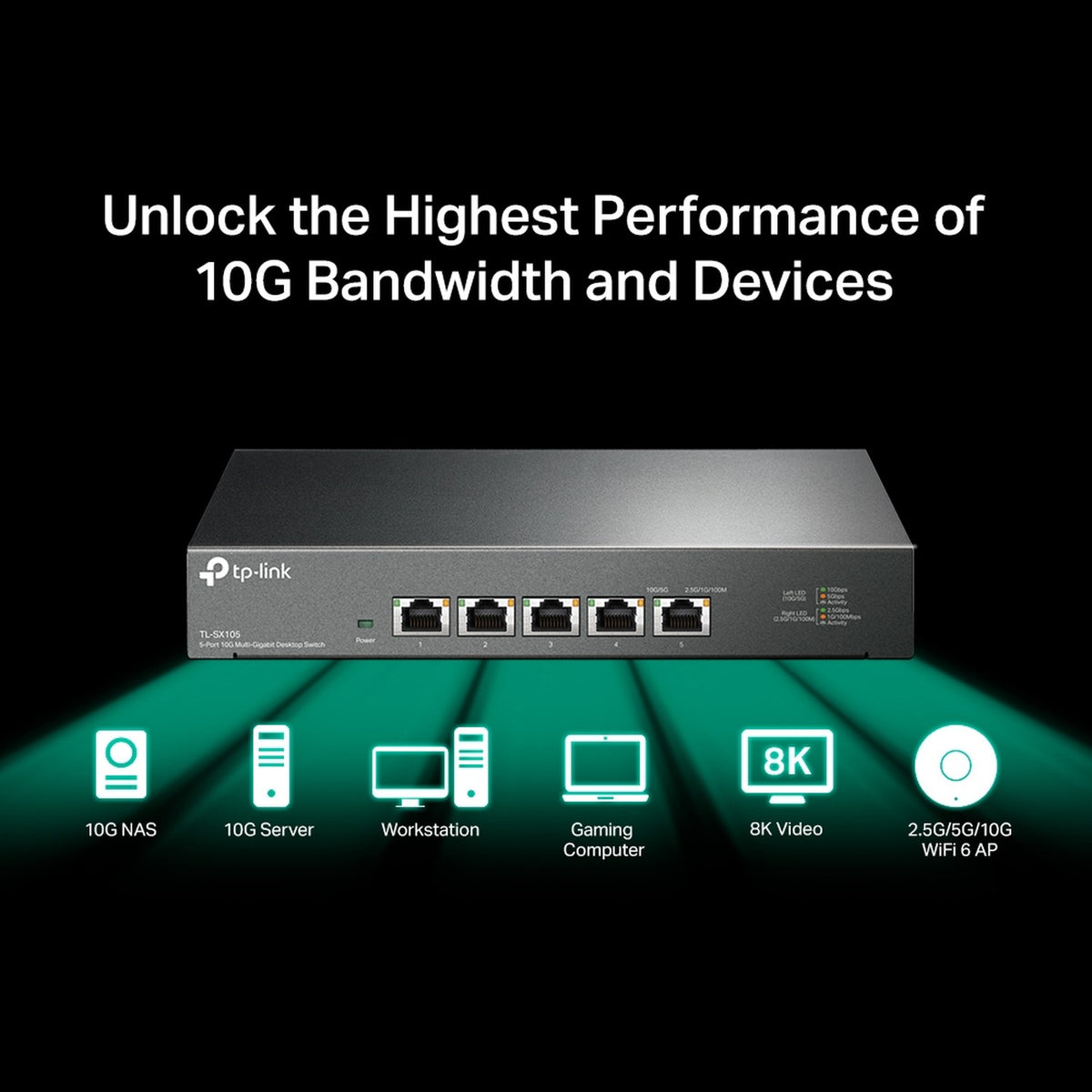 سويتش TP-Link مكتبي 5 منافذ 10G Multi-Gigabit بهيكل معدني | TL-SX105 - متجر نصر