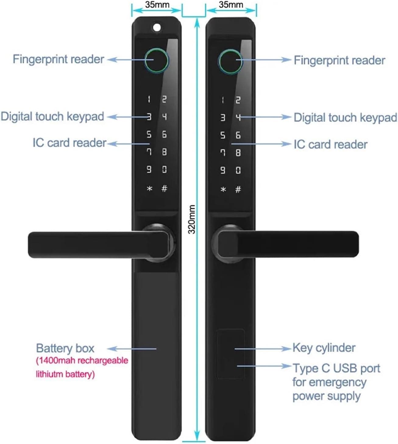 Smart Door Lock for Grille Door (Double-Sided Fingerprint) SE49 - متجر نصر