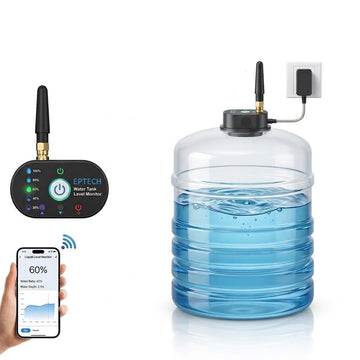 Tuya Smart Home Installation for Tank (Power Line Available Near Tank) Wireless Tank Level Meter | WiFi Srceen + RF Sensor | External Antenna | Stainless Steel| EPTech.WiFiRF