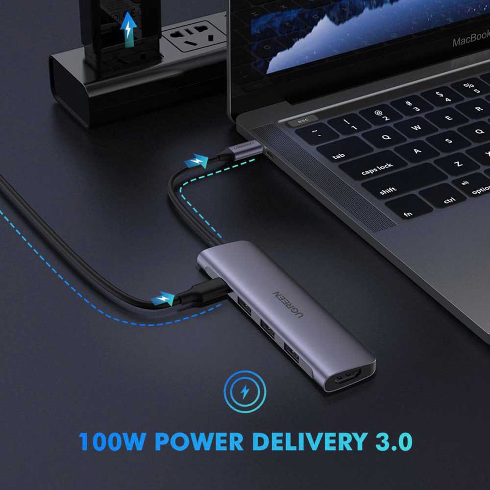 UGREEN USB-C to HDMI + USB-A 3.0*3 Up To 5Gpbs + USB-C PD Power Converter / 50209