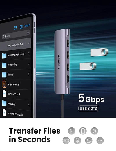 UGREEN USB-C to 3 Ports USB3.0-A Hub + HDMI + TF/SD With PD / 70410