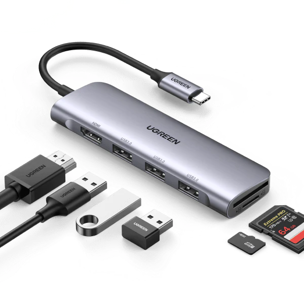 UGREEN USB-C to 3 Ports USB3.0-A Hub + HDMI + TF/SD With PD / 70410