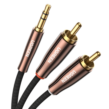 UGREEN Accessories 1 Meter #80845 UGREEN 3.5mm Male to 2 Male RCA Stereo Audio Adapter Braided Copper Case AUX Cable /AV170