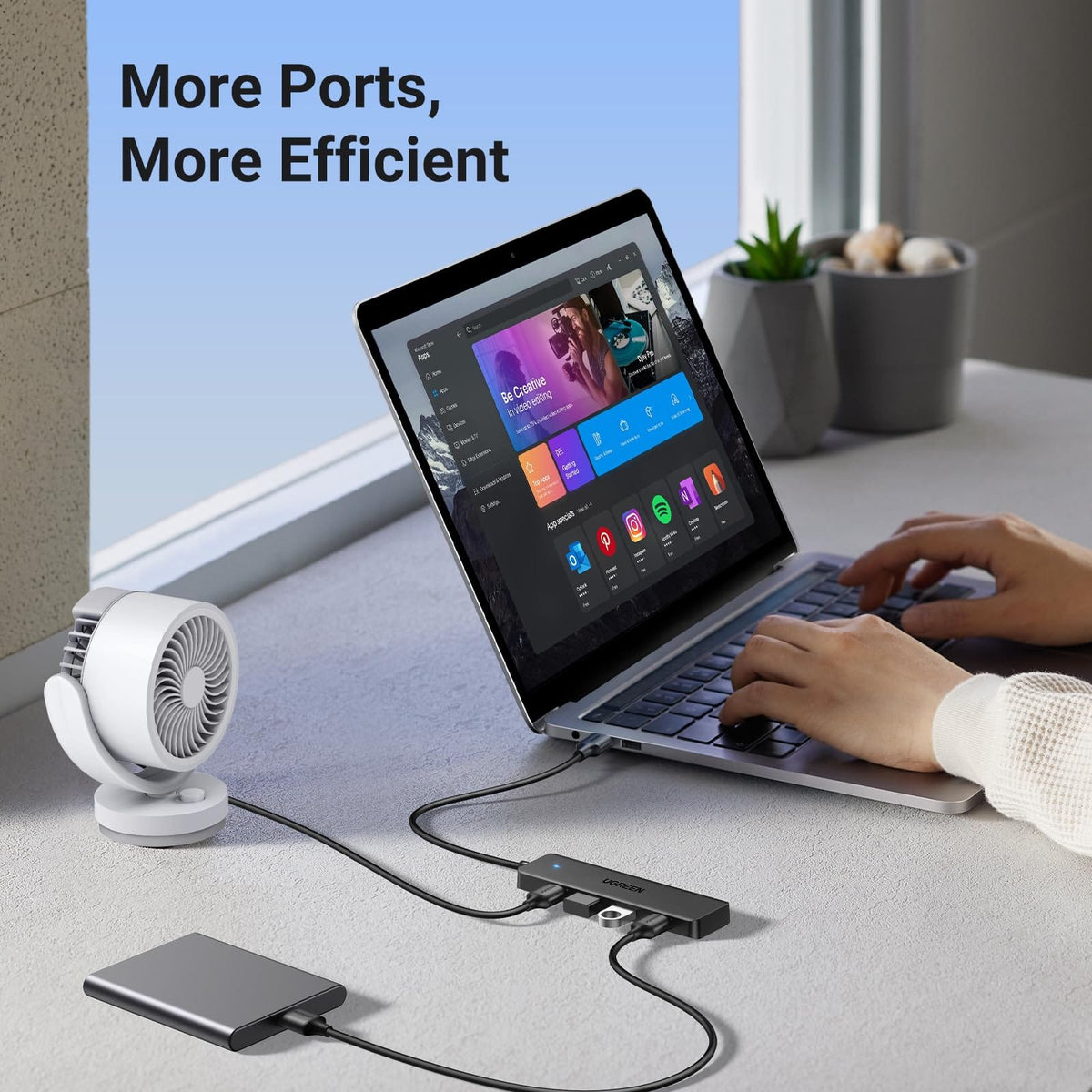 UGREEN-C 4-Port USB 3.0 Hub 5Gbps Ultra-Slim with 1m Cable Black | CM219 - متجر نصر