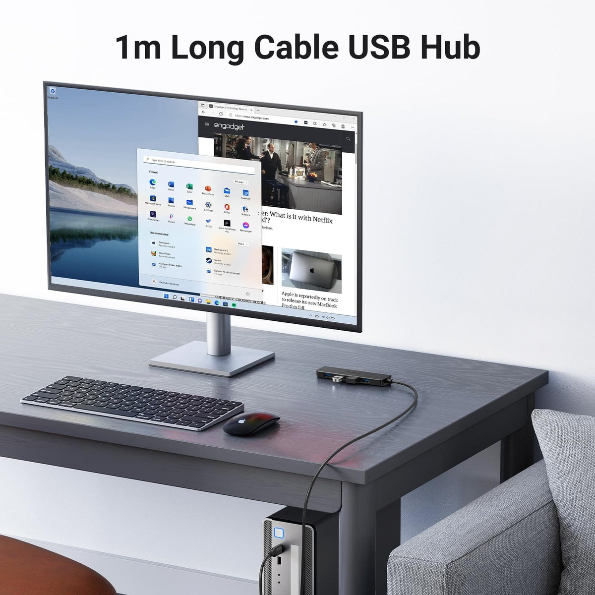 UGREEN-C 4-Port USB 3.0 Hub 5Gbps Ultra-Slim with 1m Cable Black | CM219 - متجر نصر