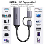 UGREEN Accessories Gray #25854 UGREEN-C HDMI Video Capture Card 1080P 60Hz with USB-C and USB-A 2-in-1 Plug Gray | CM716