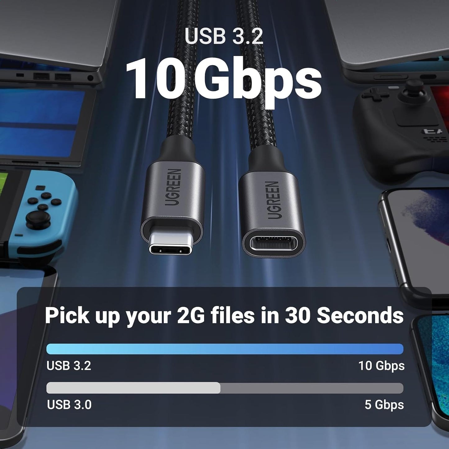UGREEN 100W USB C Extension Cable 10Gbps 4K 60Hz, Male to Female Black 1M | 45191 - متجر نصر