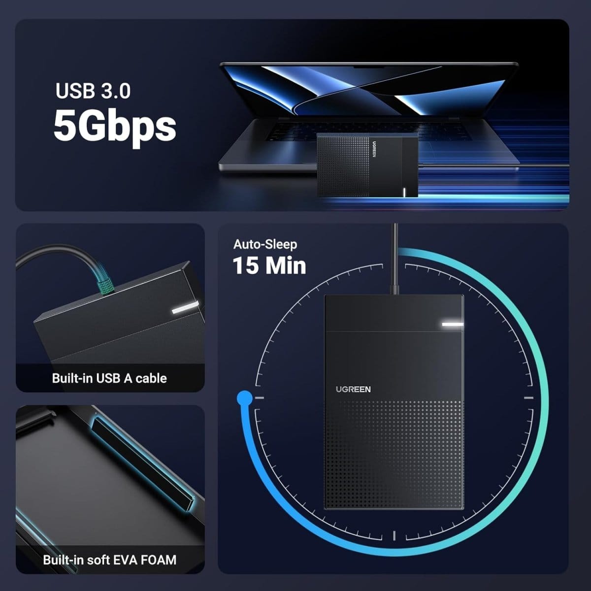UGREEN 2.5 Inch Hard Drive Enclosure with Cable 5G | 30719 - متجر نصر